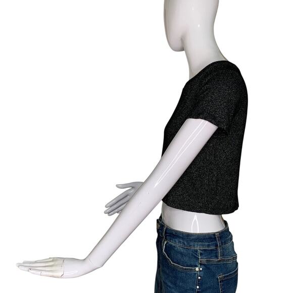 Forever 21 Ribbed Knit Crop Top Short Sleeve Black Marled White Size S - Picture 5 of 7